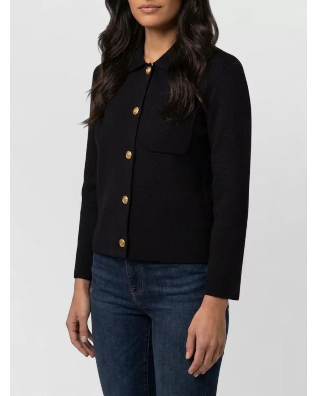 Saint Laurent Black Cropped Wool Polo Cardigan
