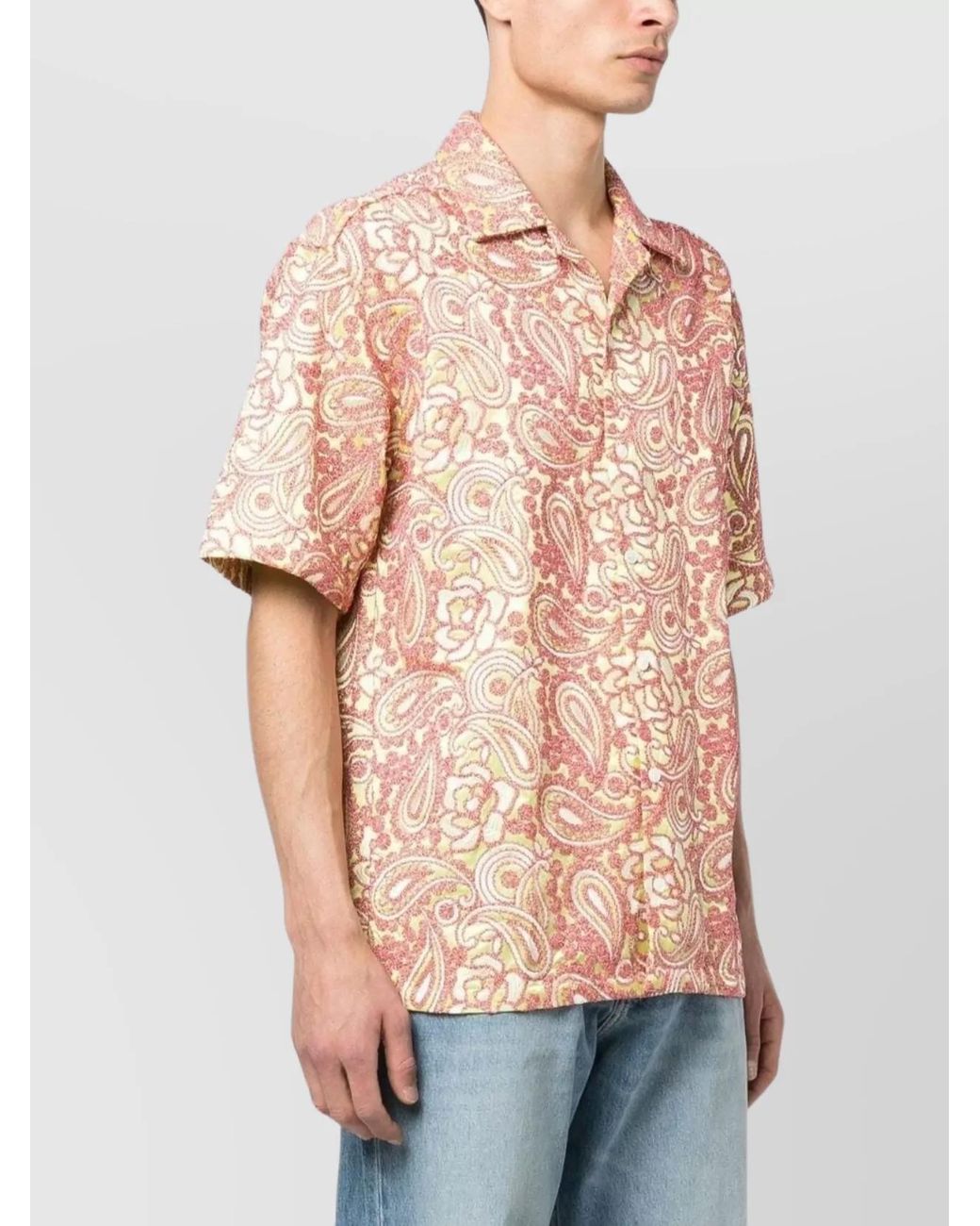 Bluemarble Pink Paisley Print Short Sleeve Shirt for men
