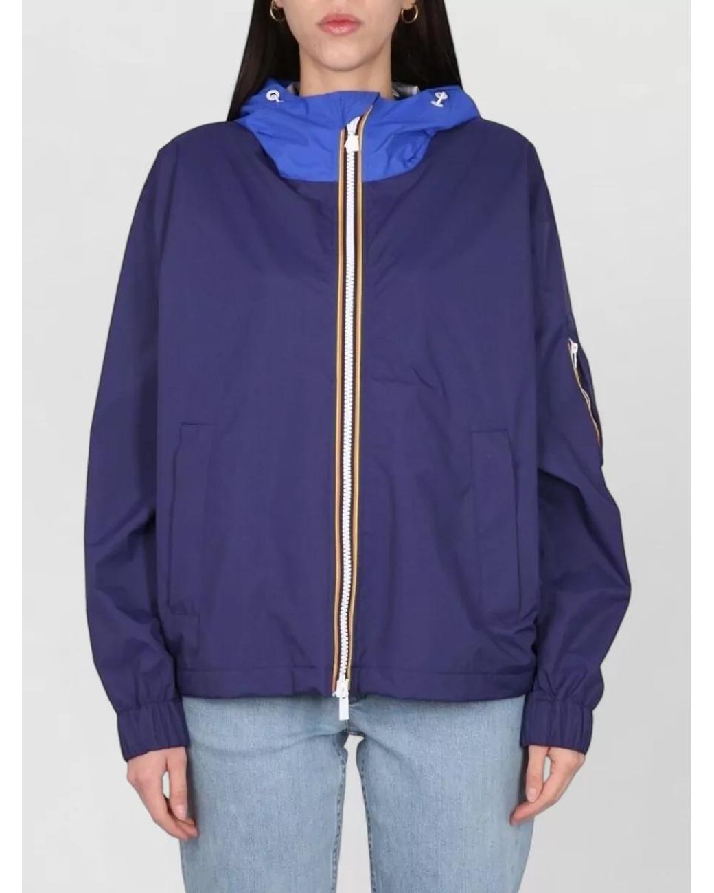 K-Way Blue Hooded Bomber Jacket