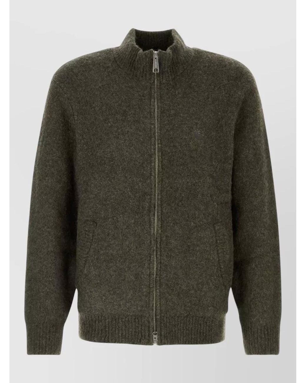 Carhartt Green Textured Knit High-Neck Zip-Up Jacket for men