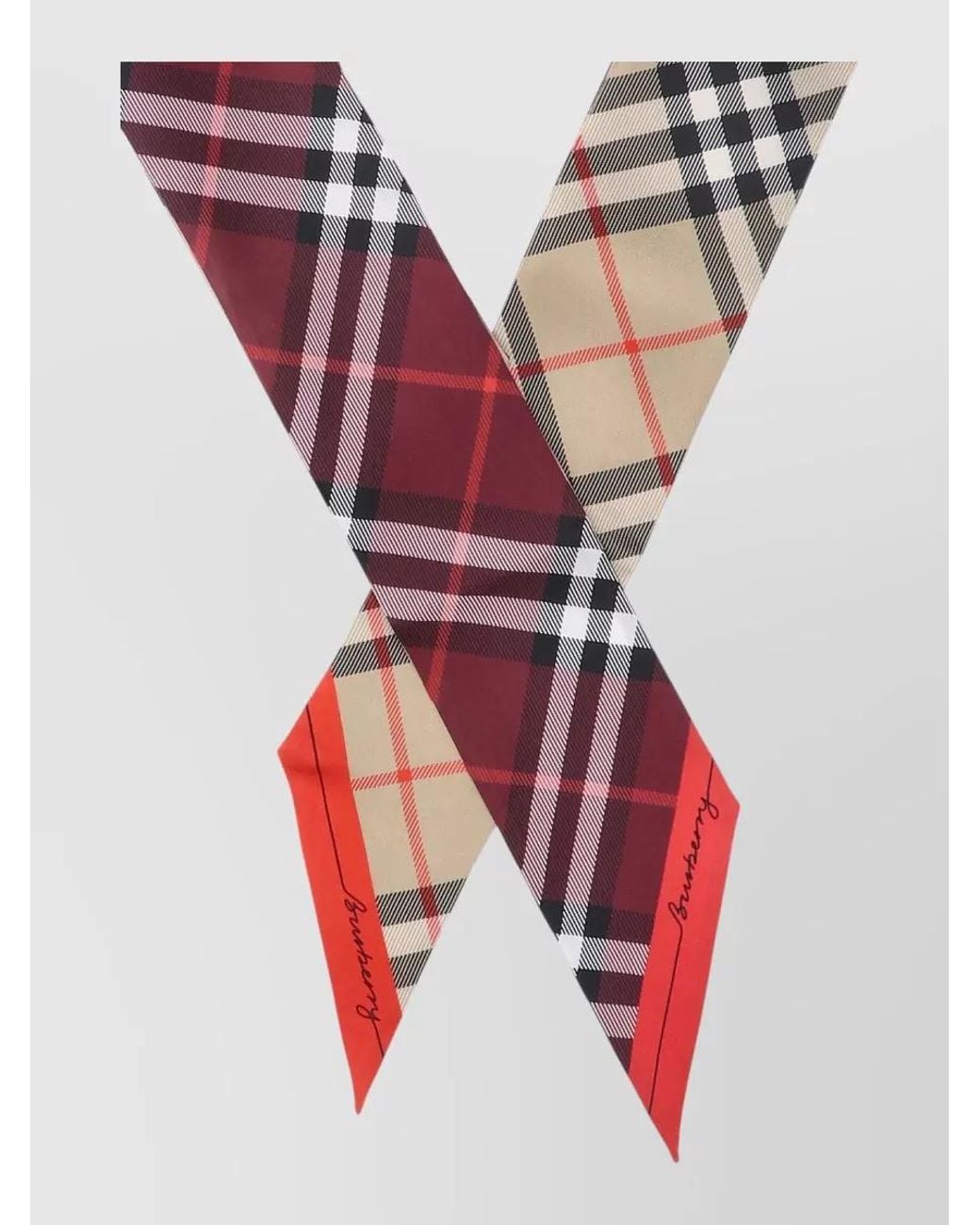 Burberry Red Silk Check Scarf