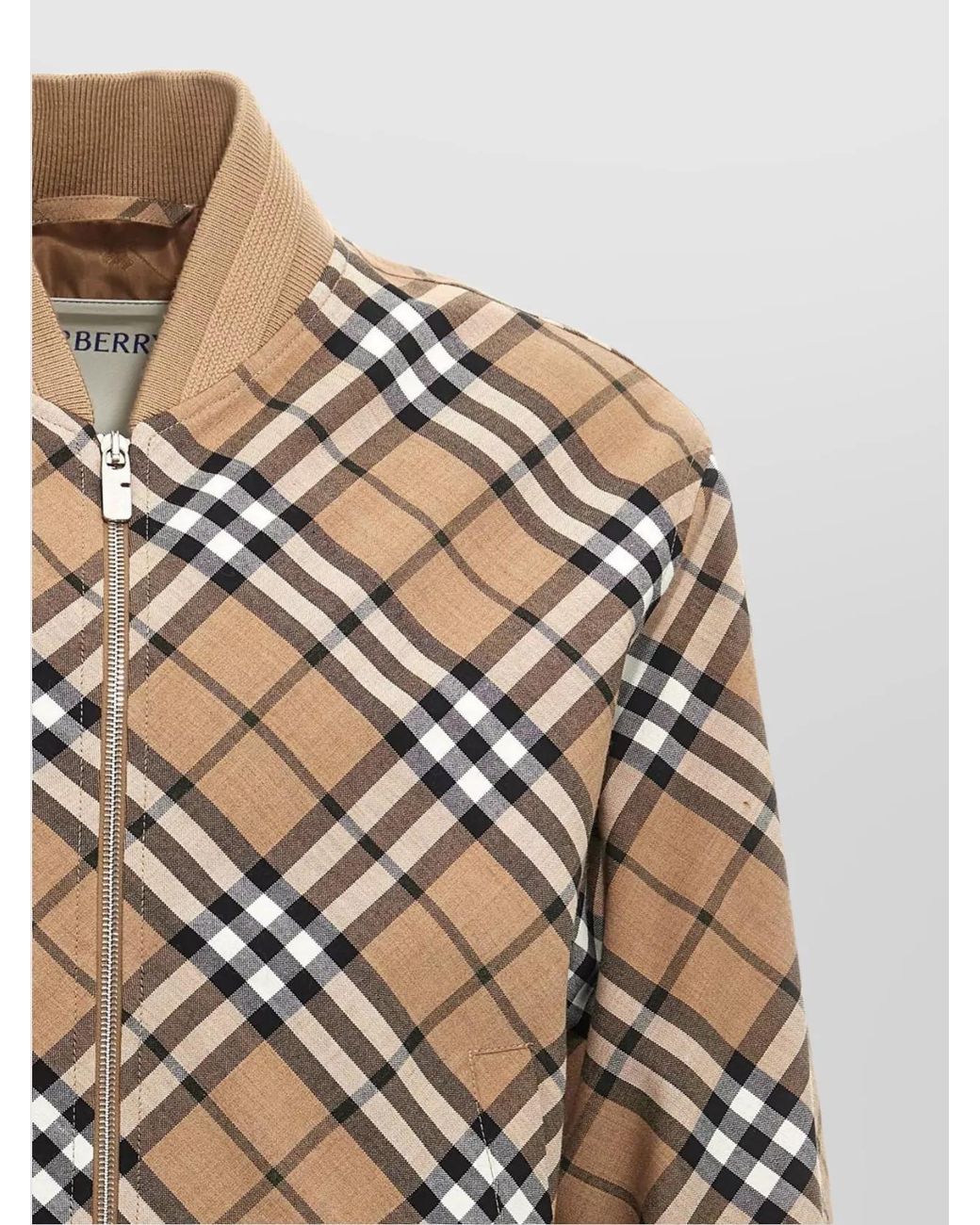 Burberry White Checked Wool Blend Bomber Jacket for men