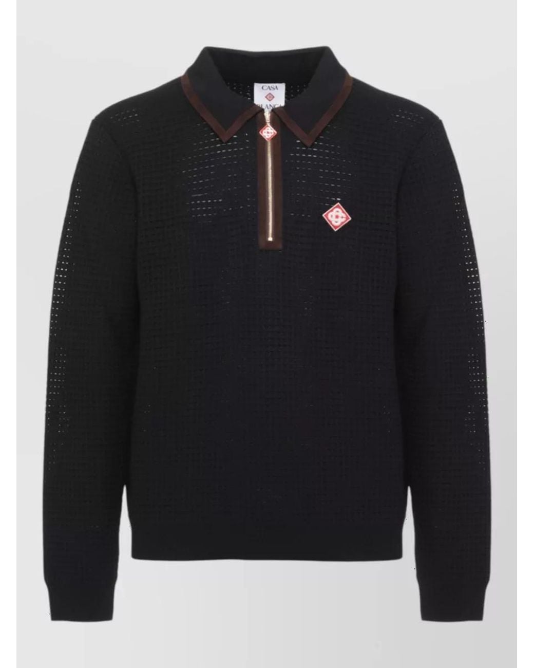 Casablanca Black Wool Long-Sleeve Zip Polo Shirt for men