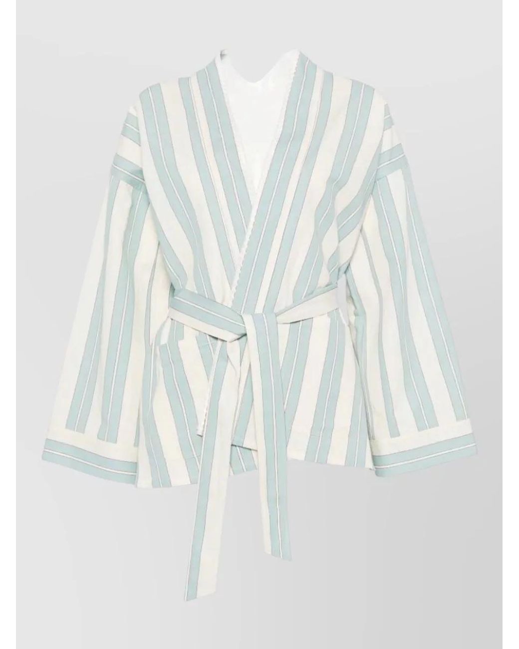Forte_forte White Striped Wrap V-Neck Long-Sleeve Suit Jacket