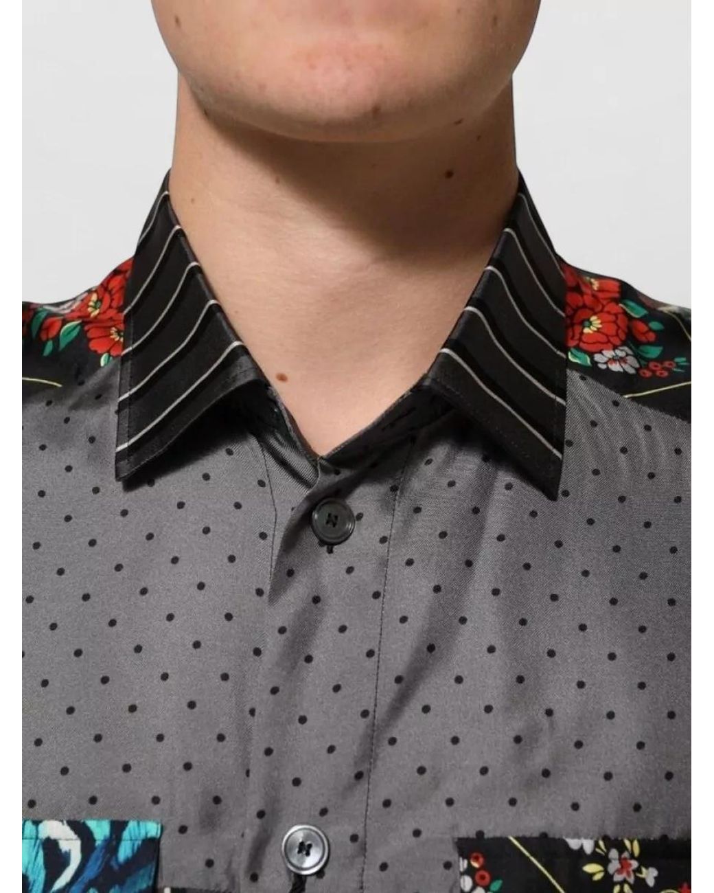 Dolce & Gabbana Gray Patchwork Long-Sleeve Shirt for men