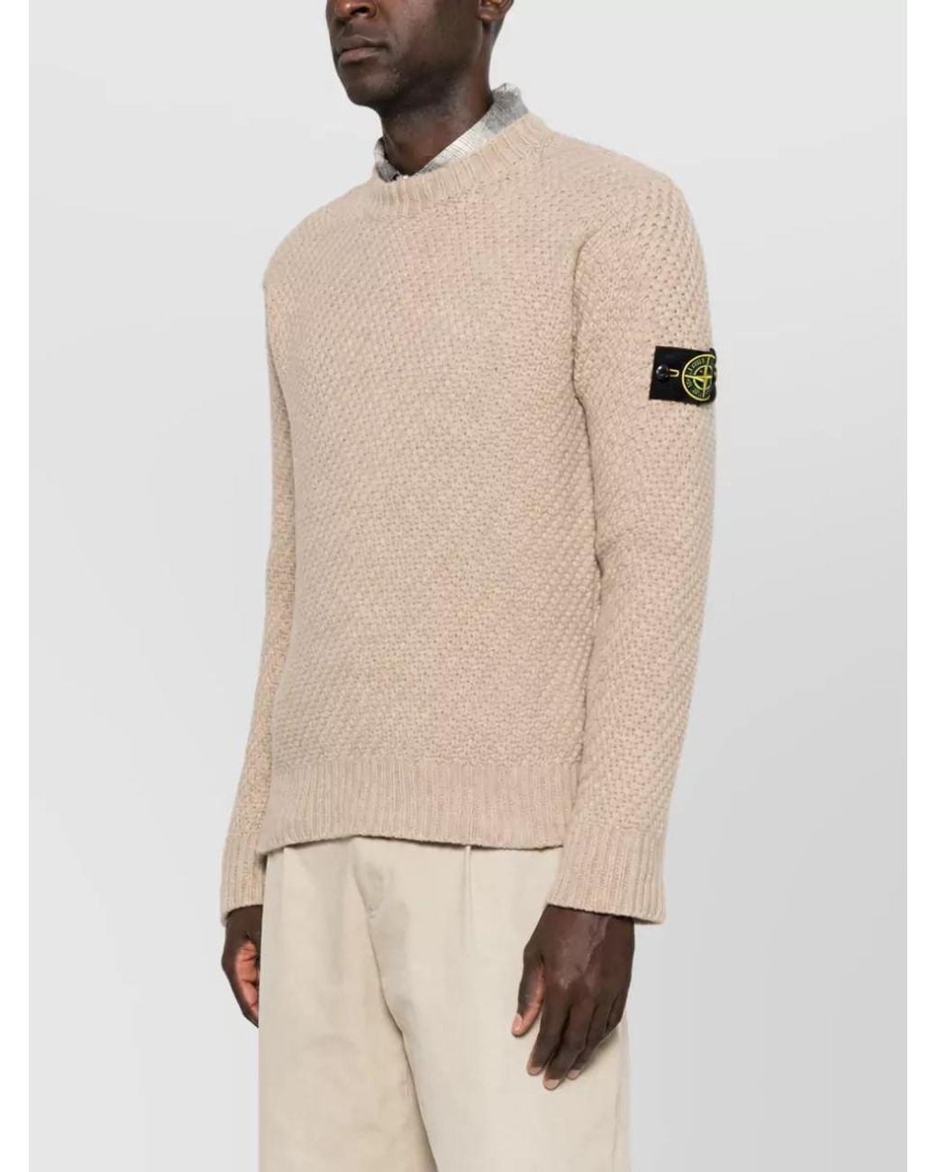 Stone Island Natural Wool Basket-Knit Crewneck Jumper for men