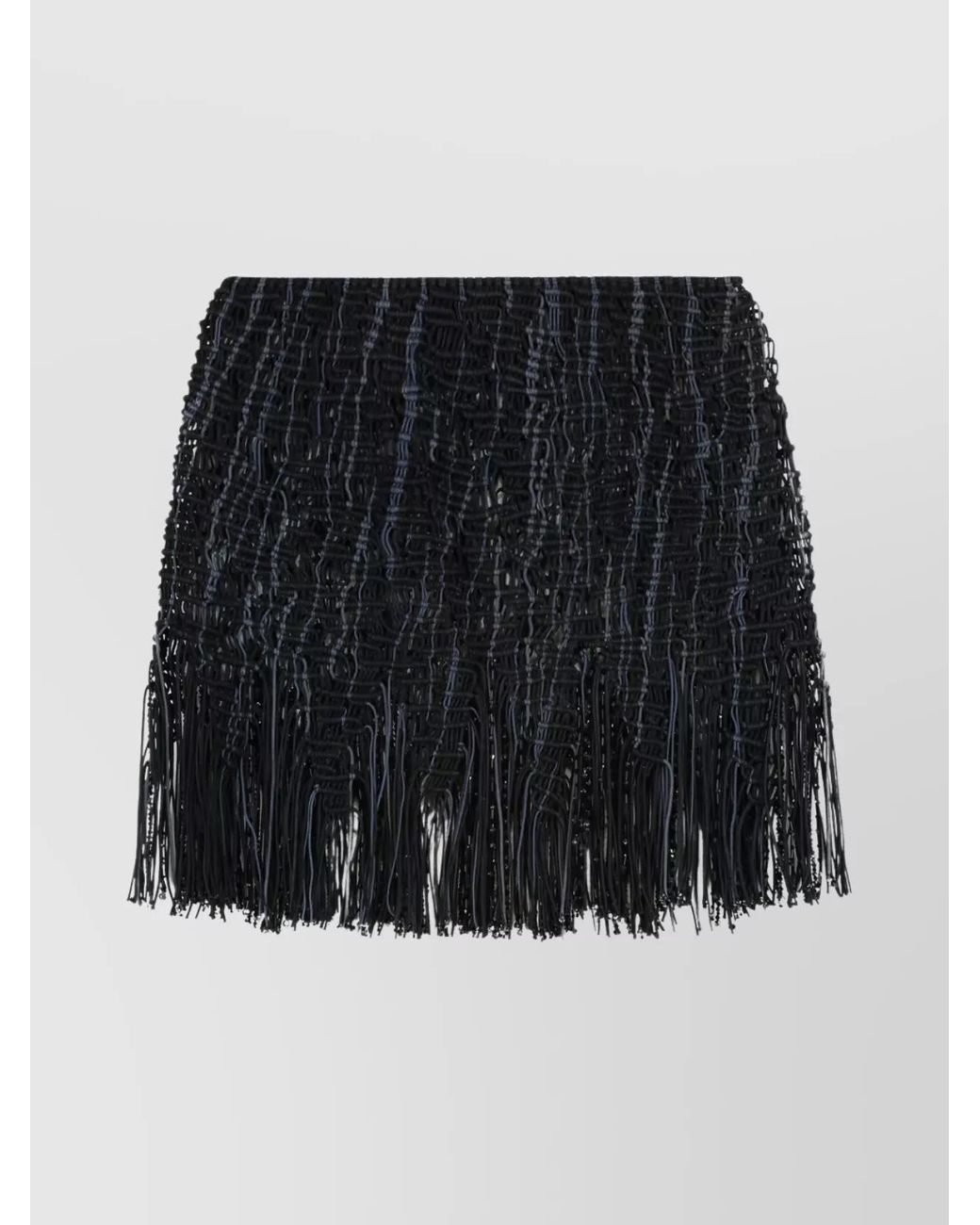 Roberta Einer Black Cotton Knitted Fringed Mini Skirt