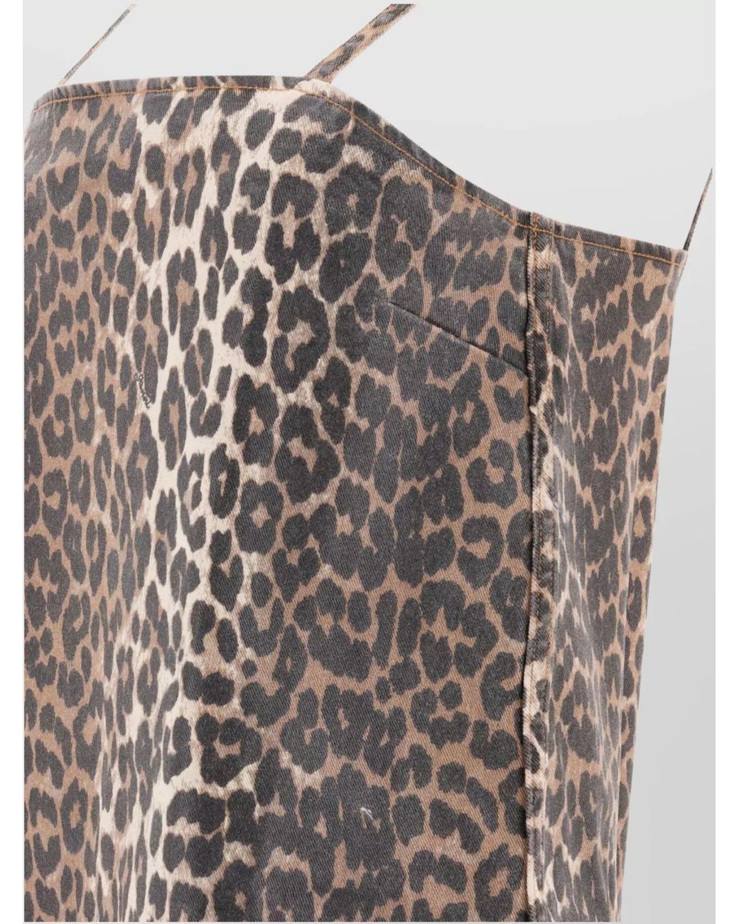 Ganni Multicolor Denim Leopard-Print Square-Neck Mini Dress