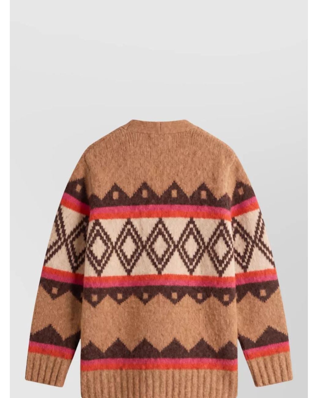 Ballantyne Red Wool Jacquard V-Neck Cardigan