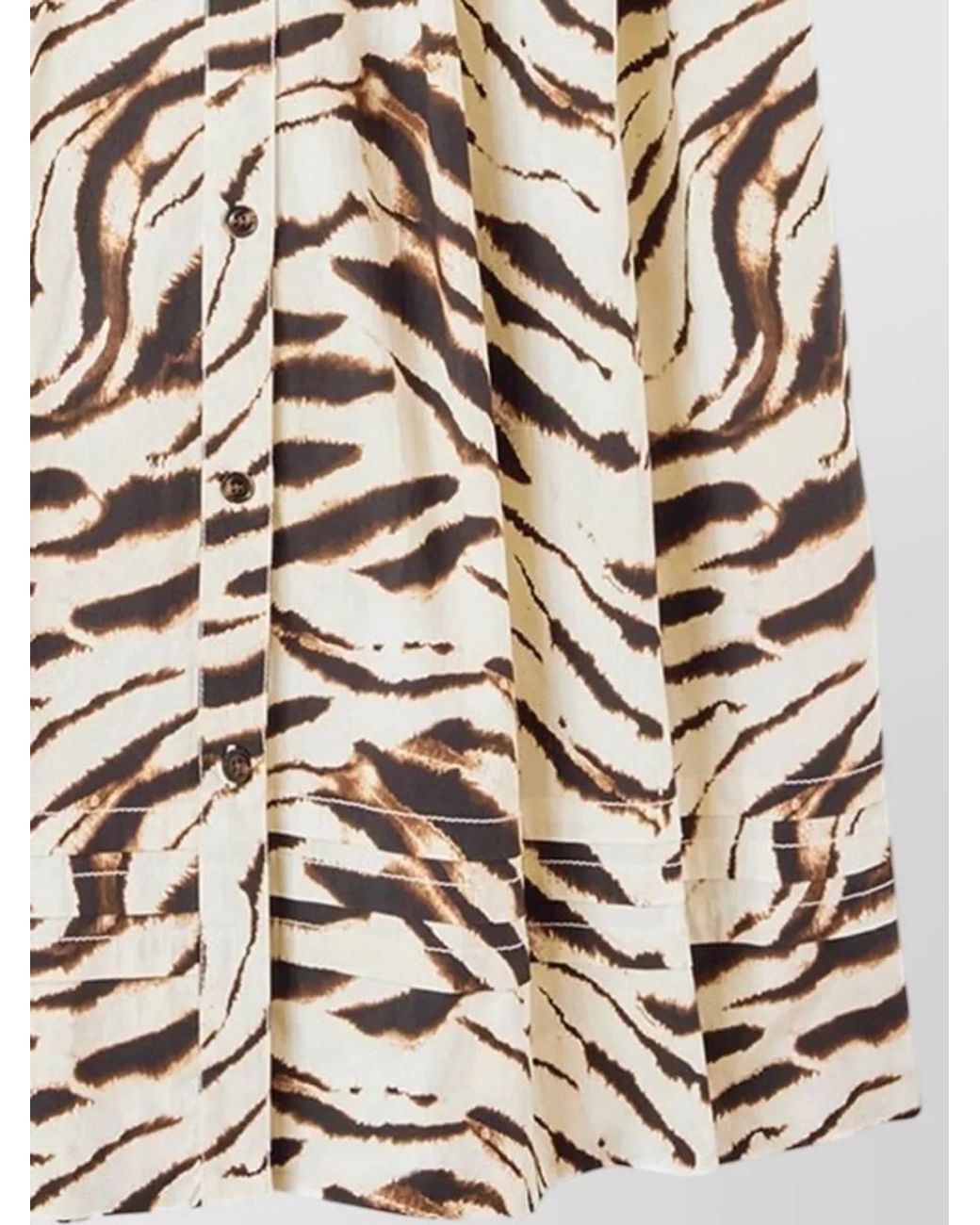 Ganni White Organic Cotton Tiger-Print V-Neck Ruffled Cap-Sleeve Button-Front Side-Tie Flared Maxi Dress