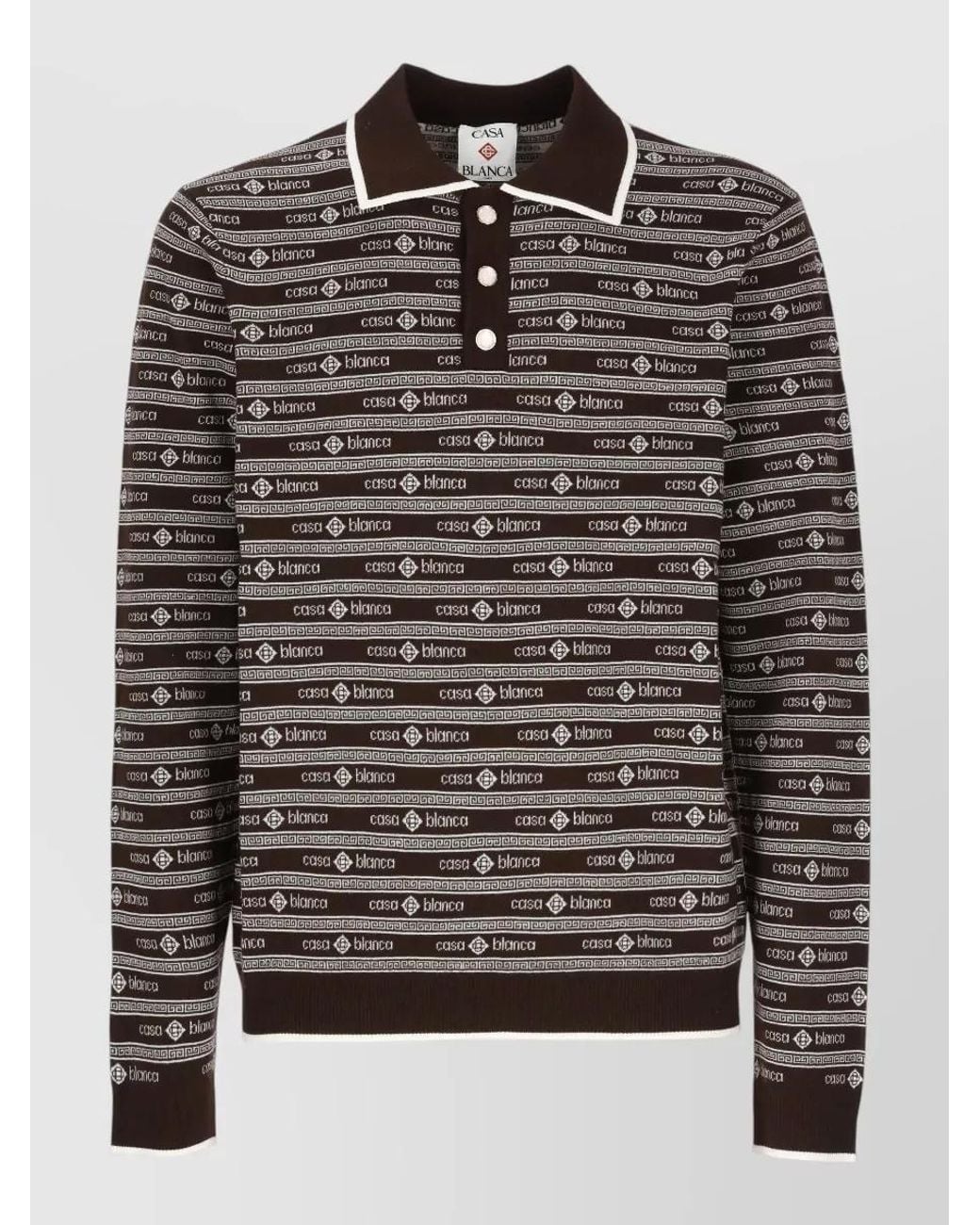 Casablanca Gray Wool Logo-Pattern Long-Sleeve Polo for men