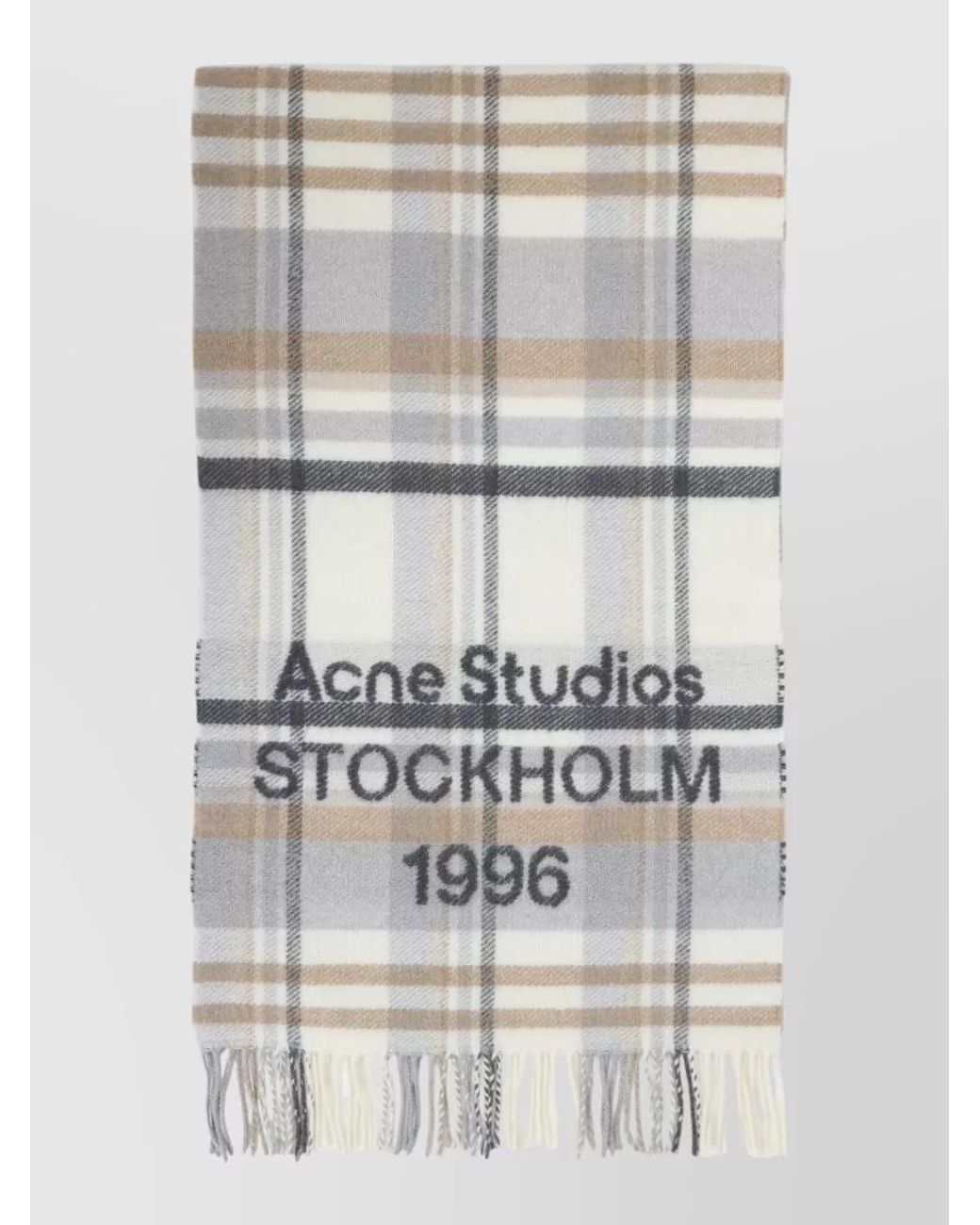 Acne Gray Wool Cashmere Checked Scarf