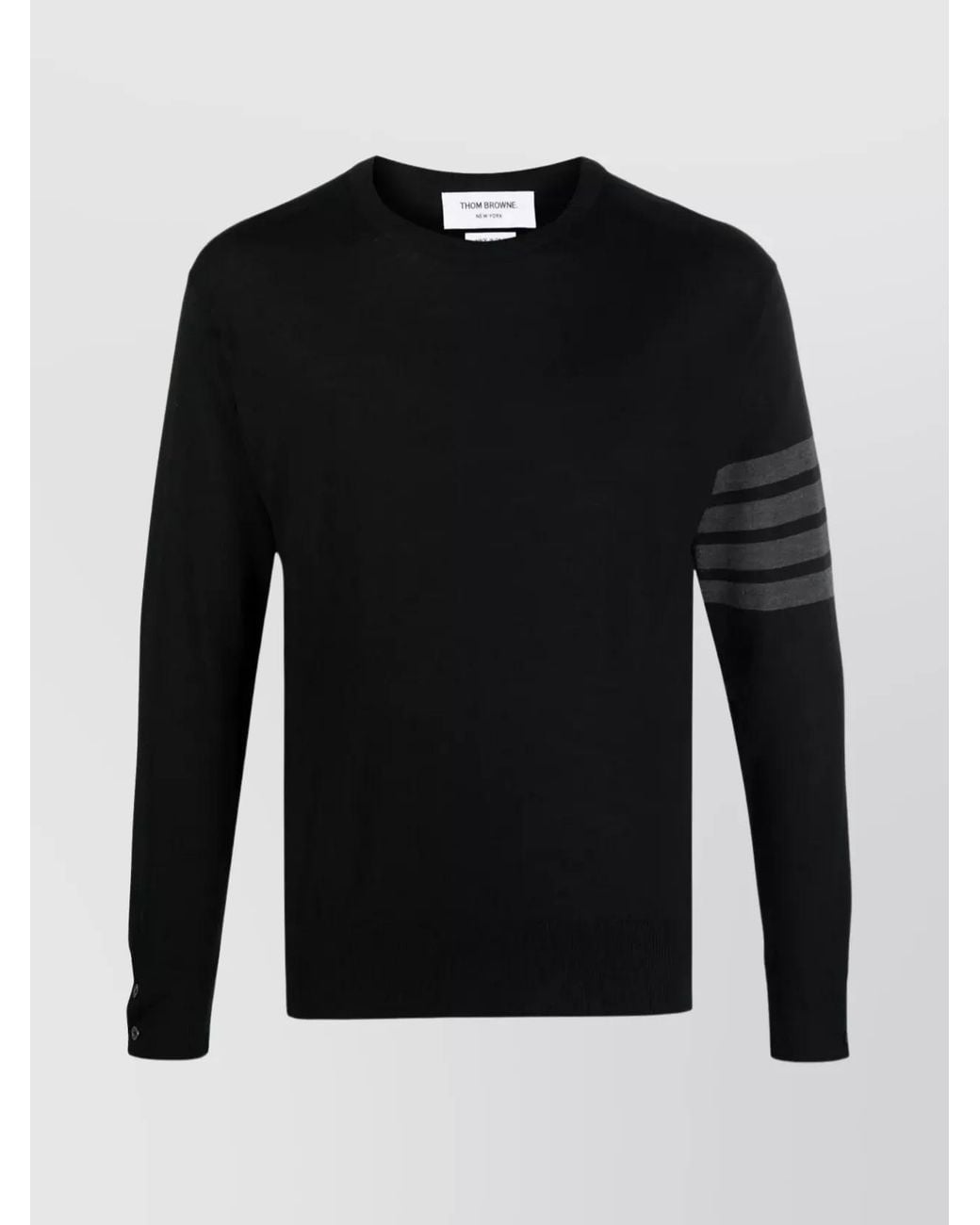 Thom Browne Black Fine-Knit Wool-Bar Crew-Neck Jumper for men
