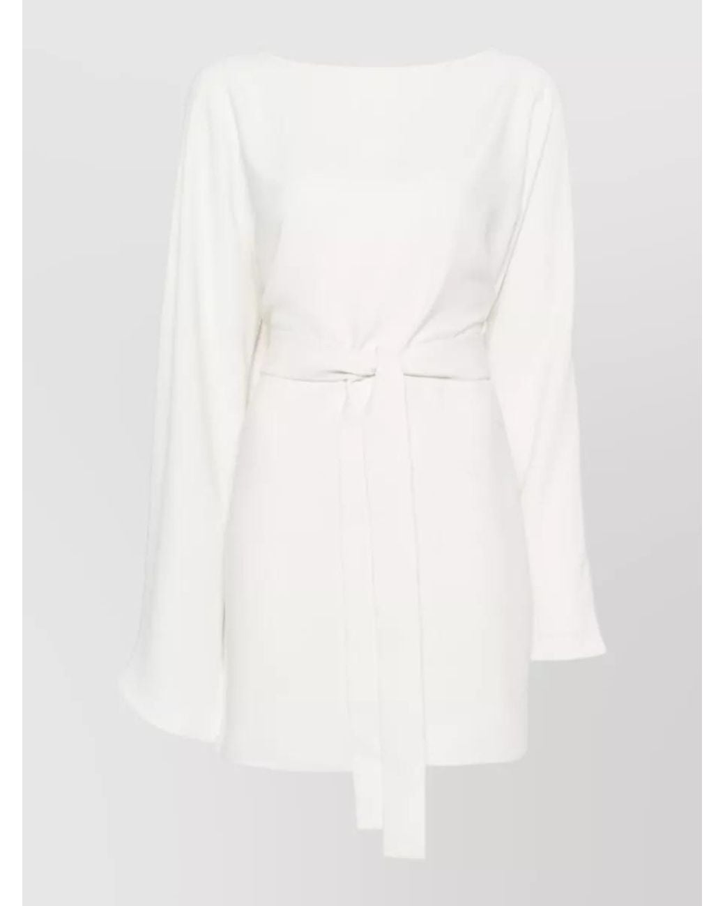P.A.R.O.S.H. White Belted Long-Sleeve Boat Neck Mini Dress