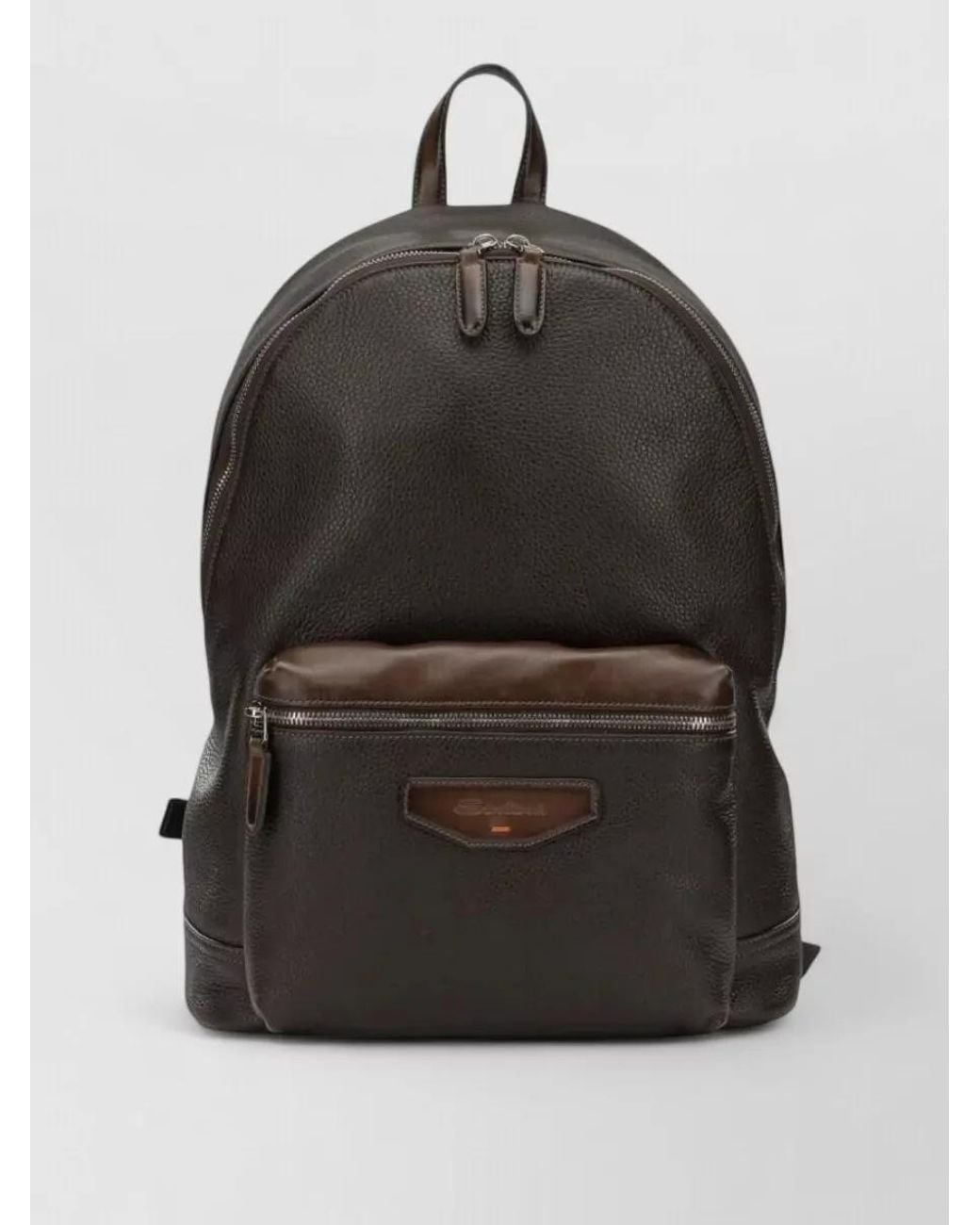 Santoni Black Leather Backpack for men