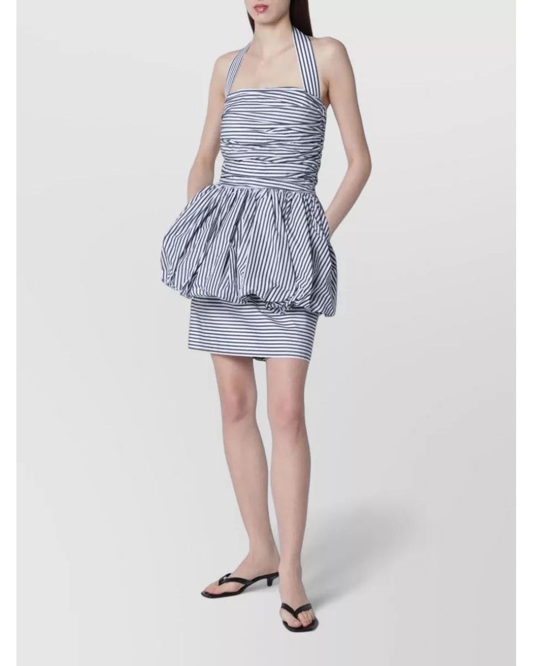 Patou Blue Striped Open-Back Mini Dress