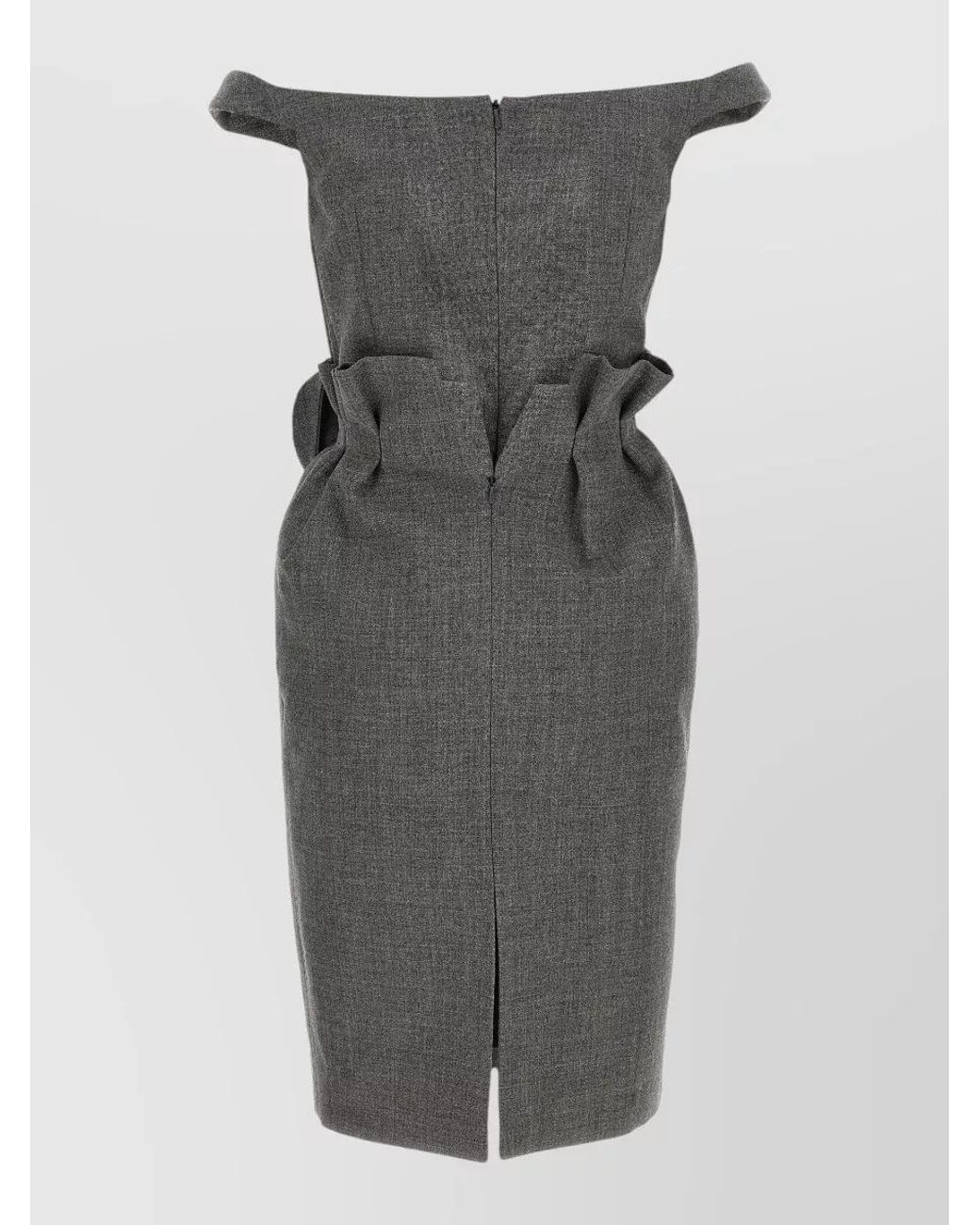 Magda Butrym Gray Wool Silk Draped Boat Neck Midi Dress