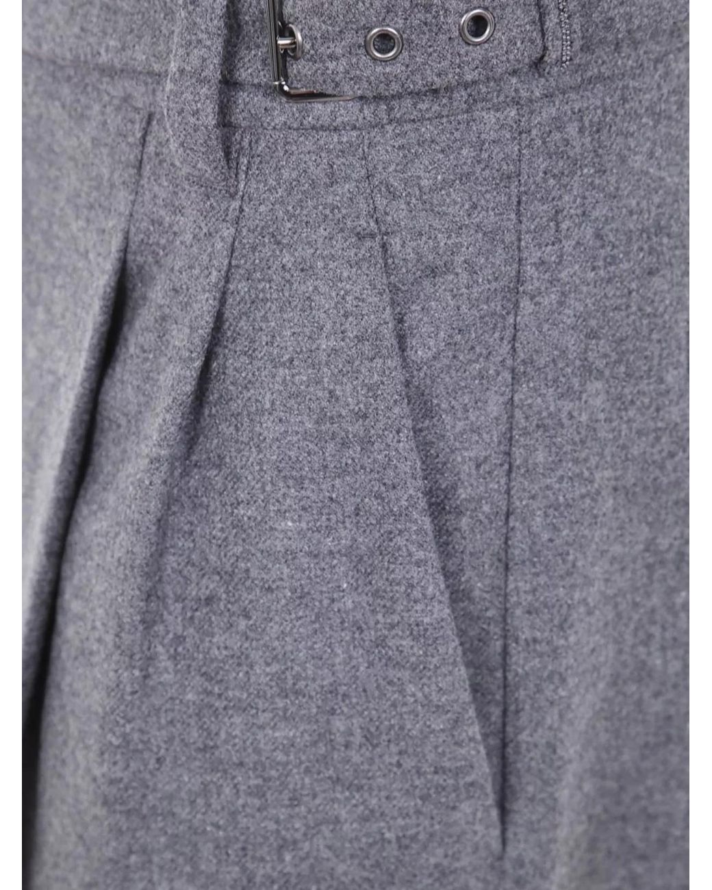 Brunello Cucinelli Gray Virgin Wool Cashmere Pleated Wide-Leg Tailored Trousers