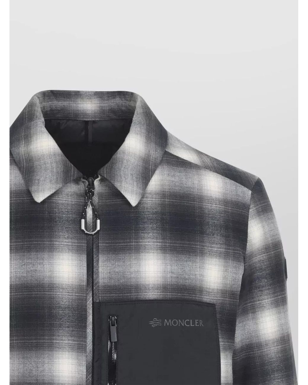 Moncler Gray Cotton Checked Quilted Down Shirt Jacket for men