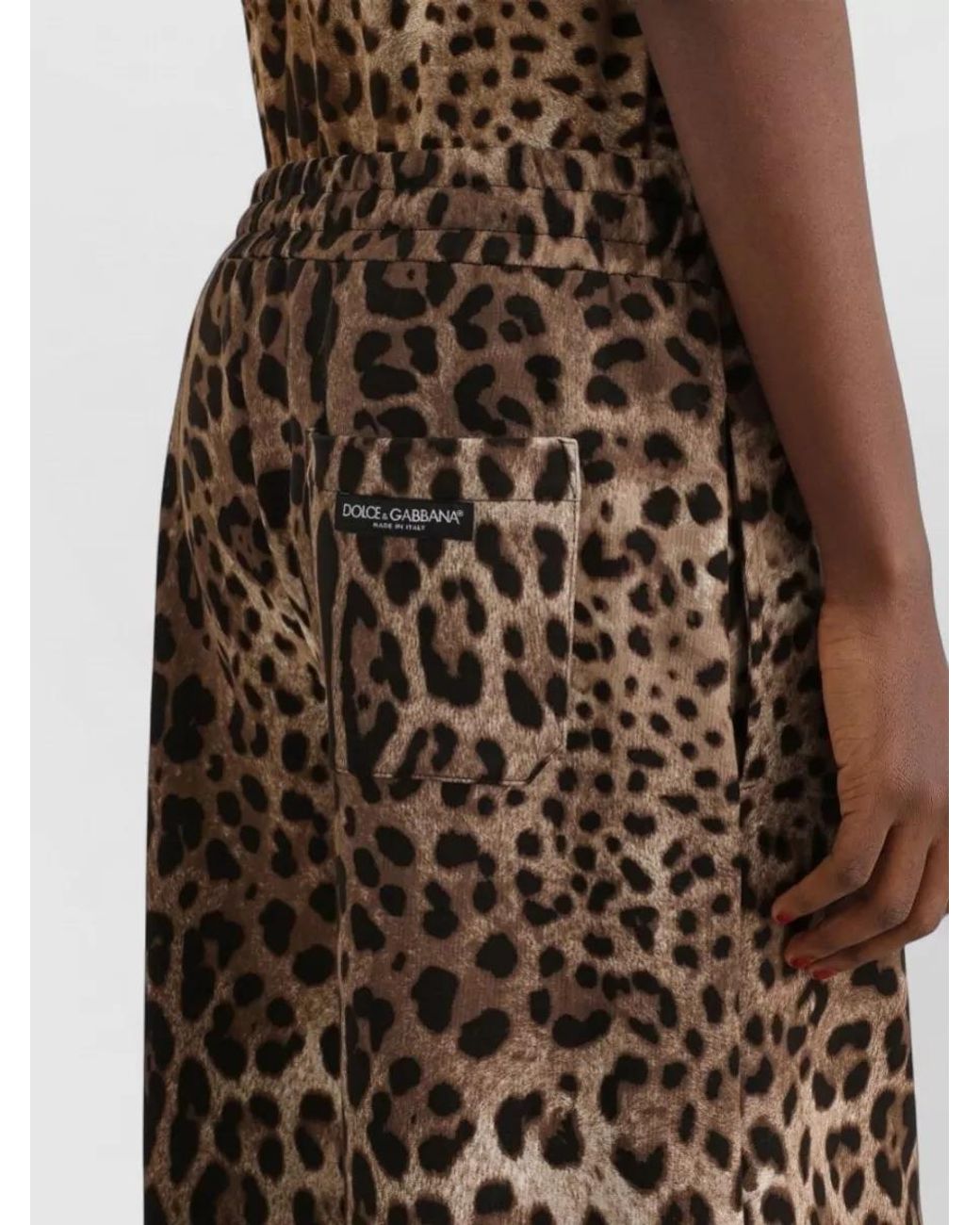 Dolce & Gabbana Brown Cotton Leopard-Print Wide-Leg Pants