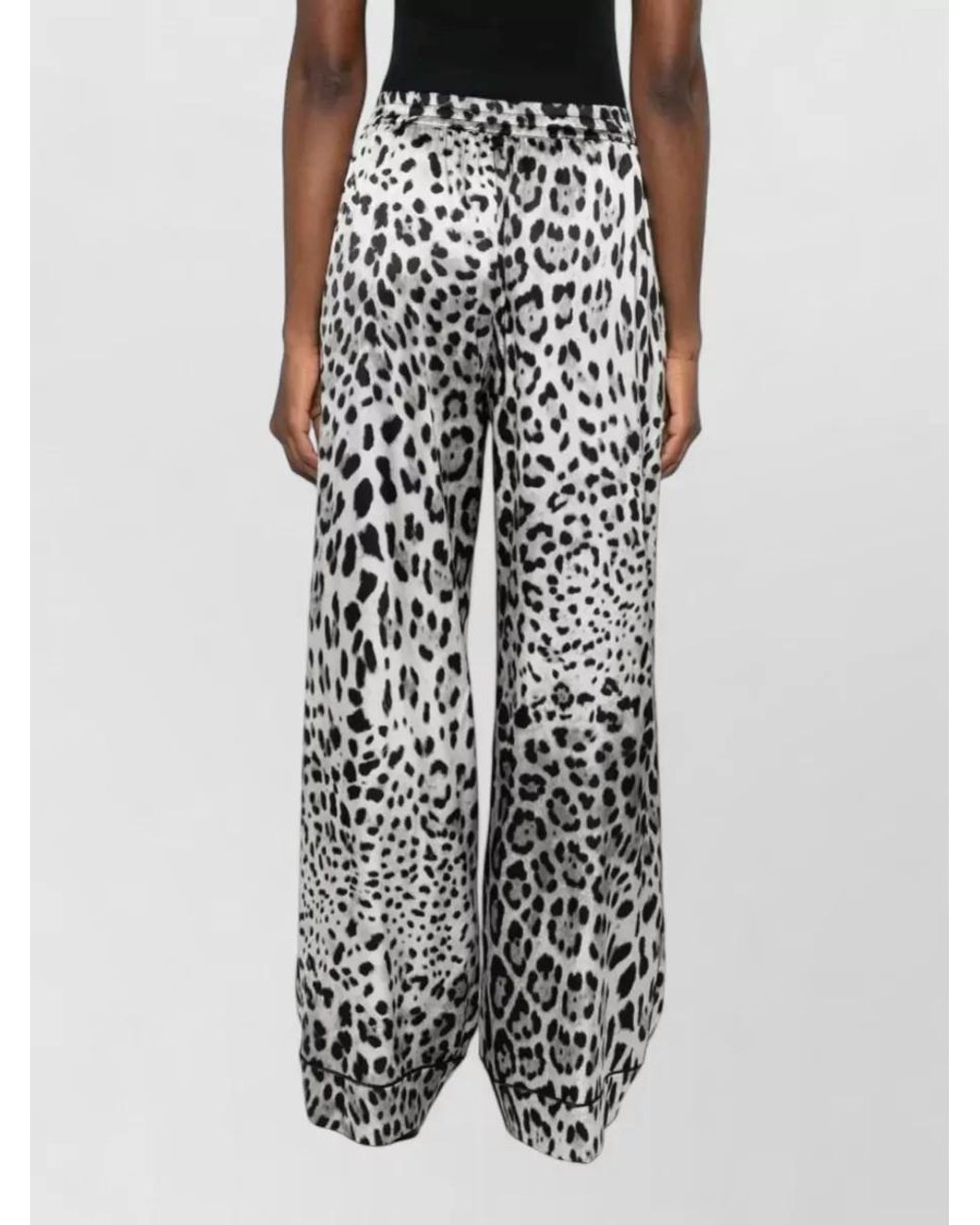 Dolce & Gabbana White Silk Leopard-Print Wide-Leg Palazzo Trousers