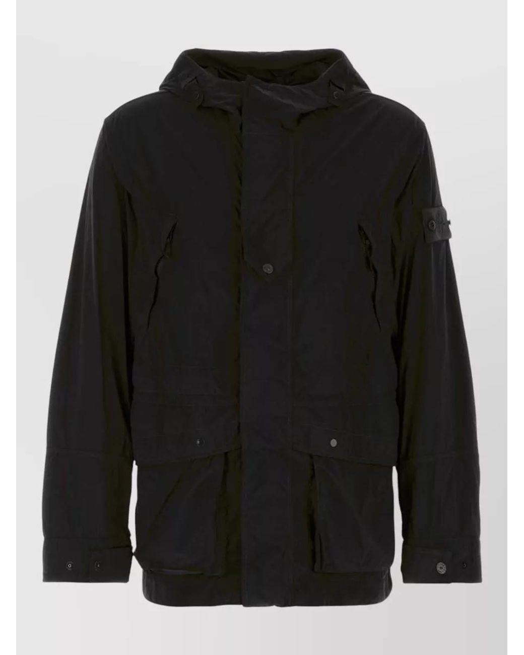 Stone Island Black Quilted Hooded Padded Coat for men