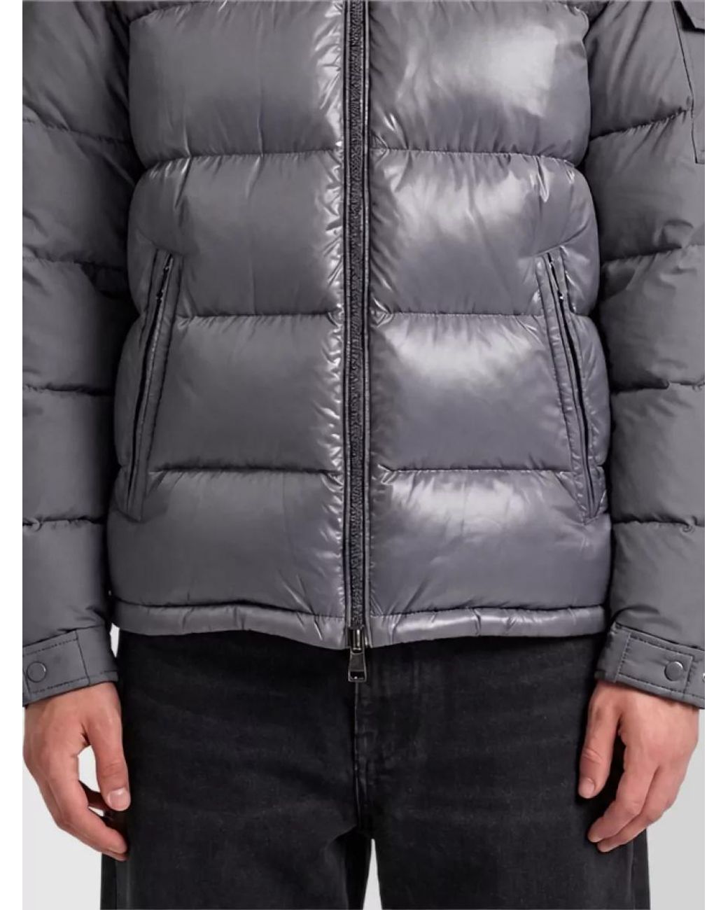 Moncler Gray Short Hooded Quilted Down Jacket for men