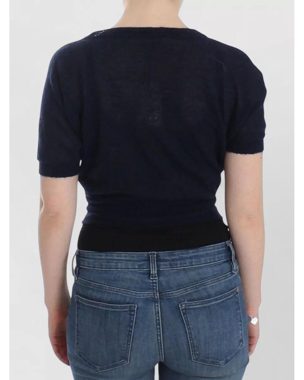 Ermanno Scervino Black Alpaca Wool Short-Sleeve V-Neck Cropped Cardigan