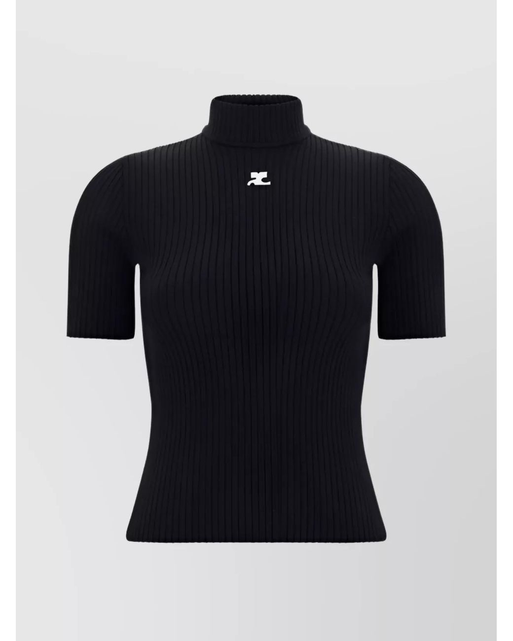 Courreges Black Ribbed Slim-Fit High-Neck Short-Sleeve Knitted Top