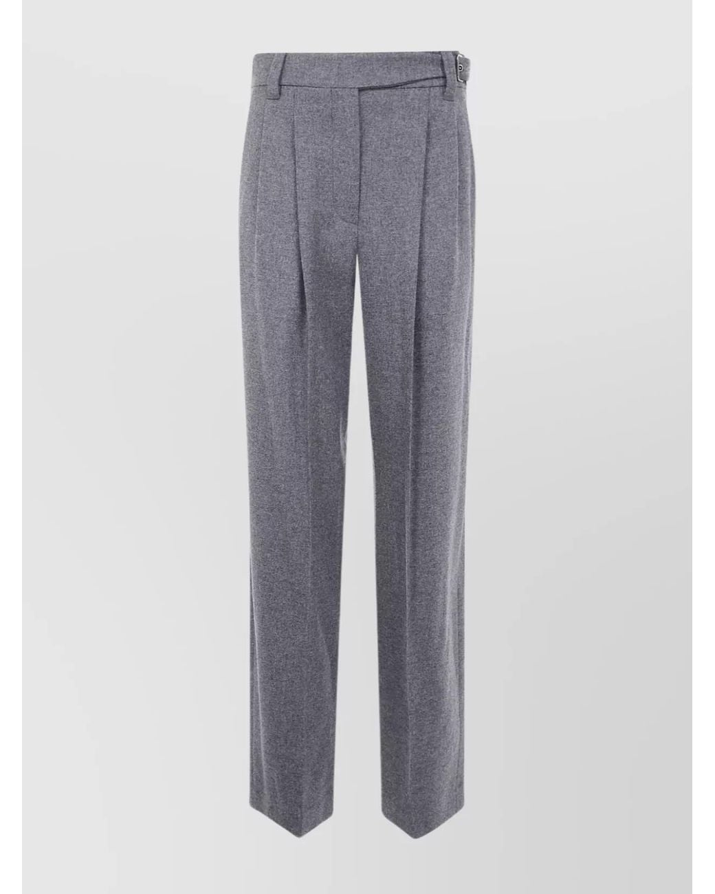 Brunello Cucinelli Gray Virgin Wool Cashmere Pleated Wide-Leg Tailored Trousers