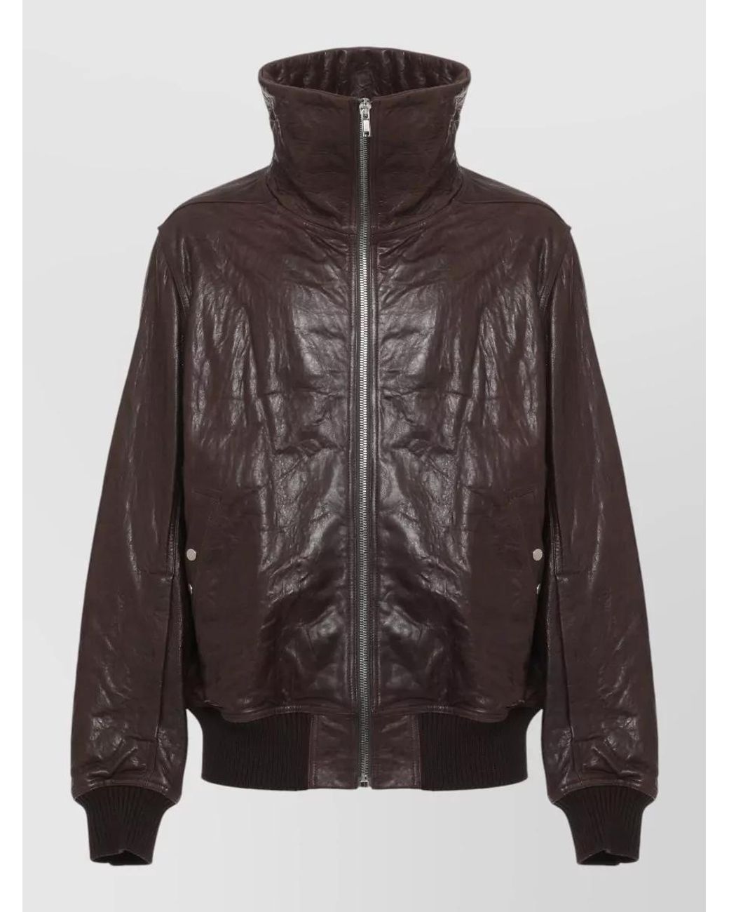 Rick Owens Brown Leather Ribbed Bomber Jacket for men