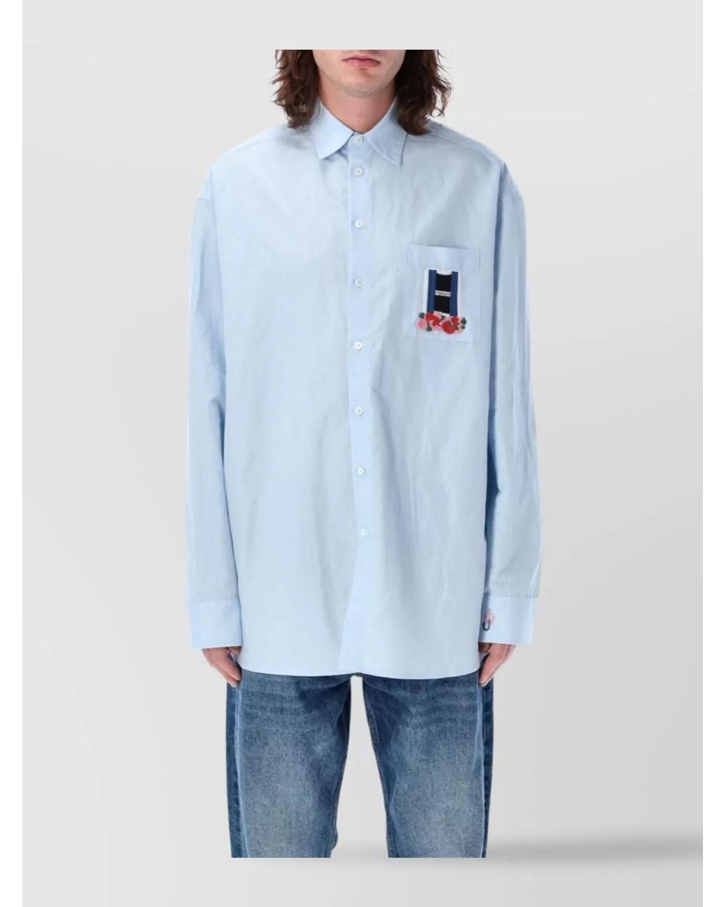 J.W. Anderson Blue Linen Blend Embroidered Long-Sleeve Shirt for men