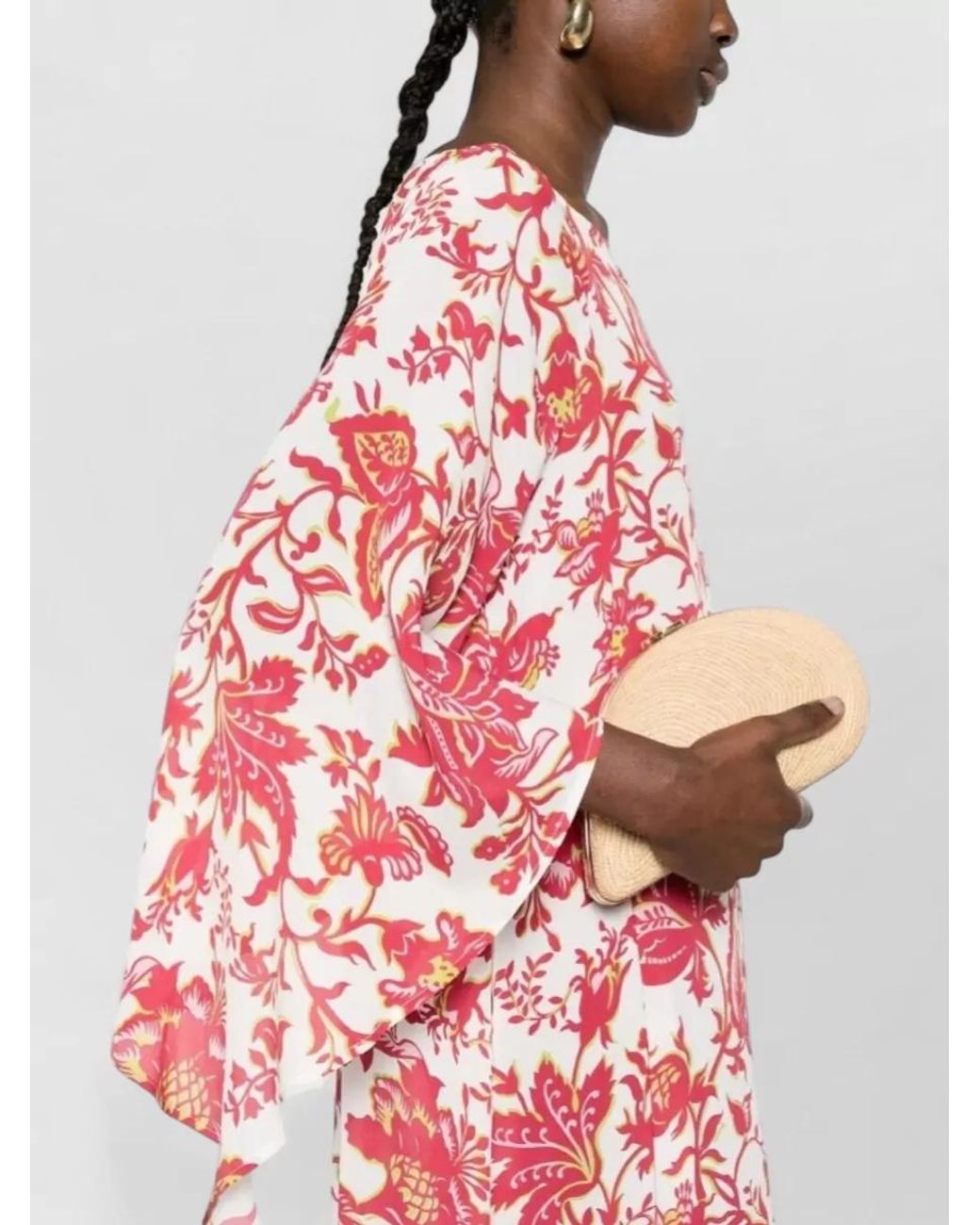Etro Red Floral-Print Long-Sleeve Maxi Dress