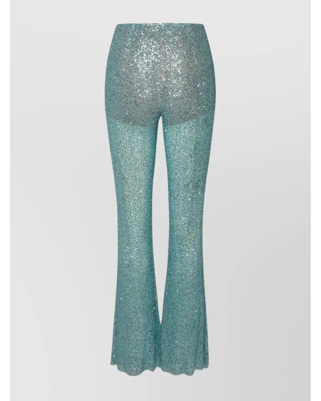 Self-Portrait Blue Elastic Waistband Flared Trousers With Sequined Embellishments