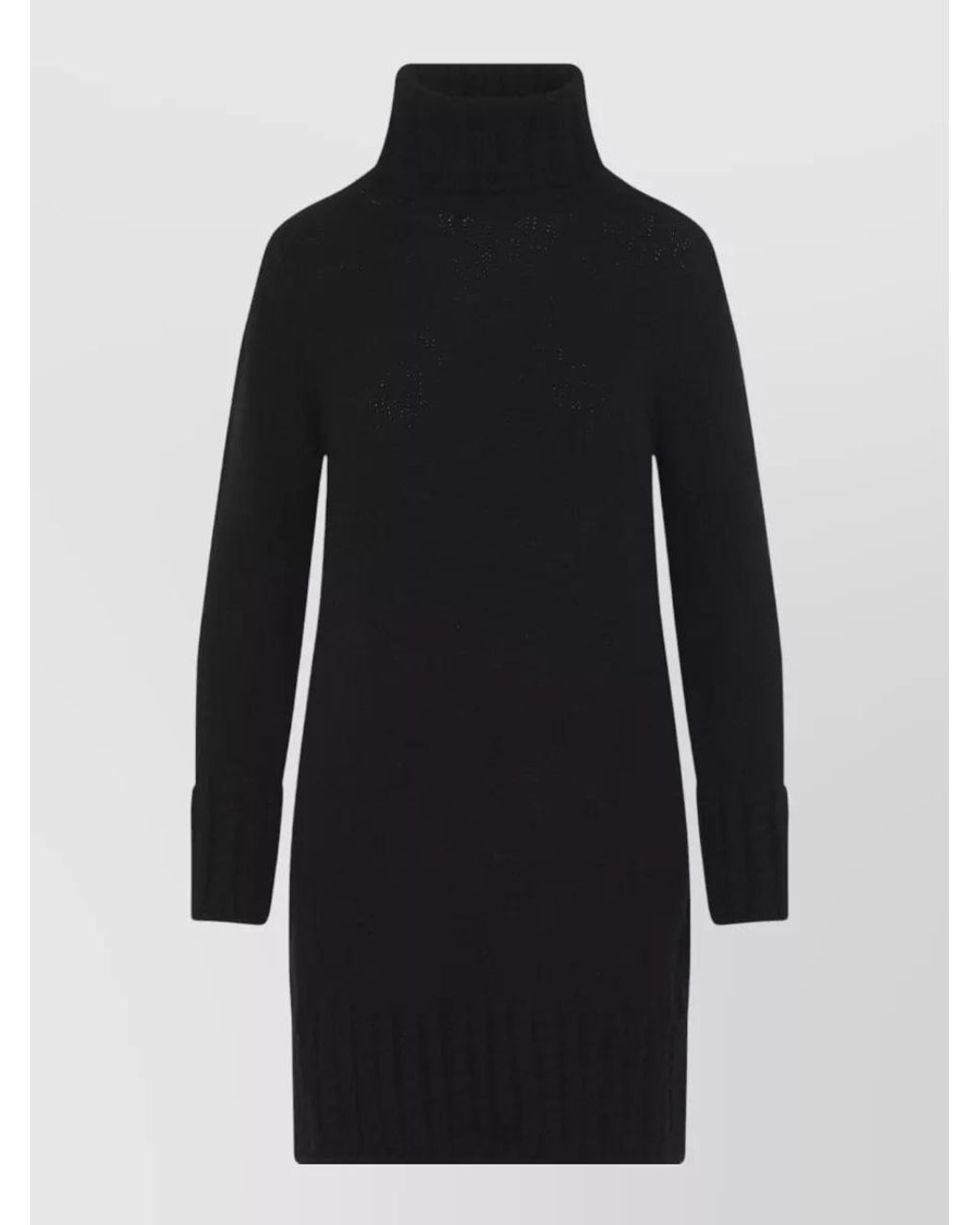 Moncler Blue Ribbed Turtleneck Cable-Knit Knitted Dress