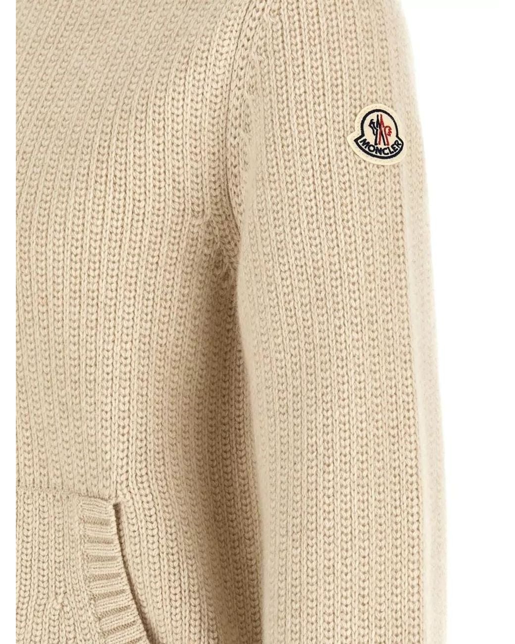Moncler Natural Wool Cashmere Ribbed High Neck Cardigan for men