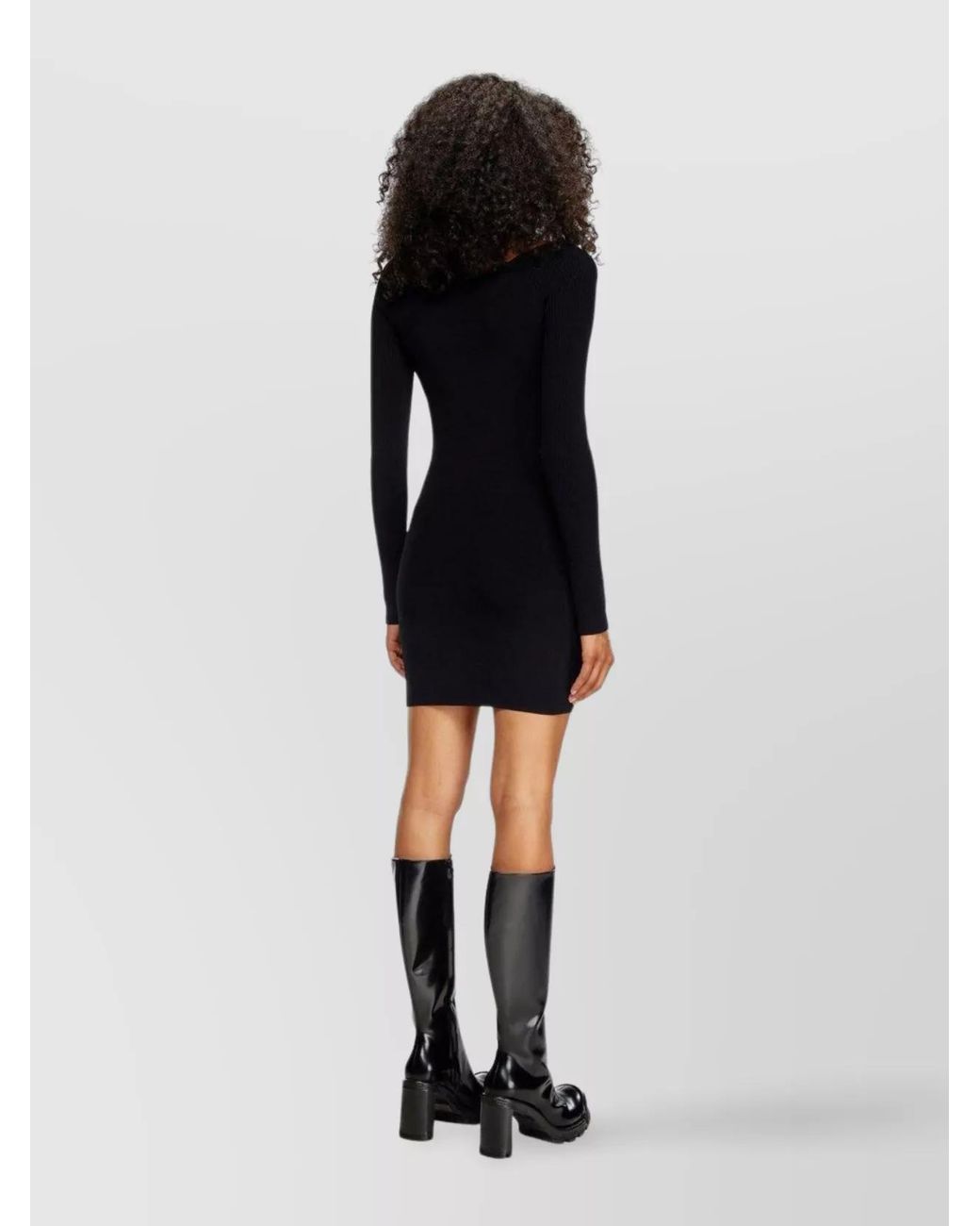 DIESEL Black Off-Shoulder Long Sleeve Ribbed Dresses