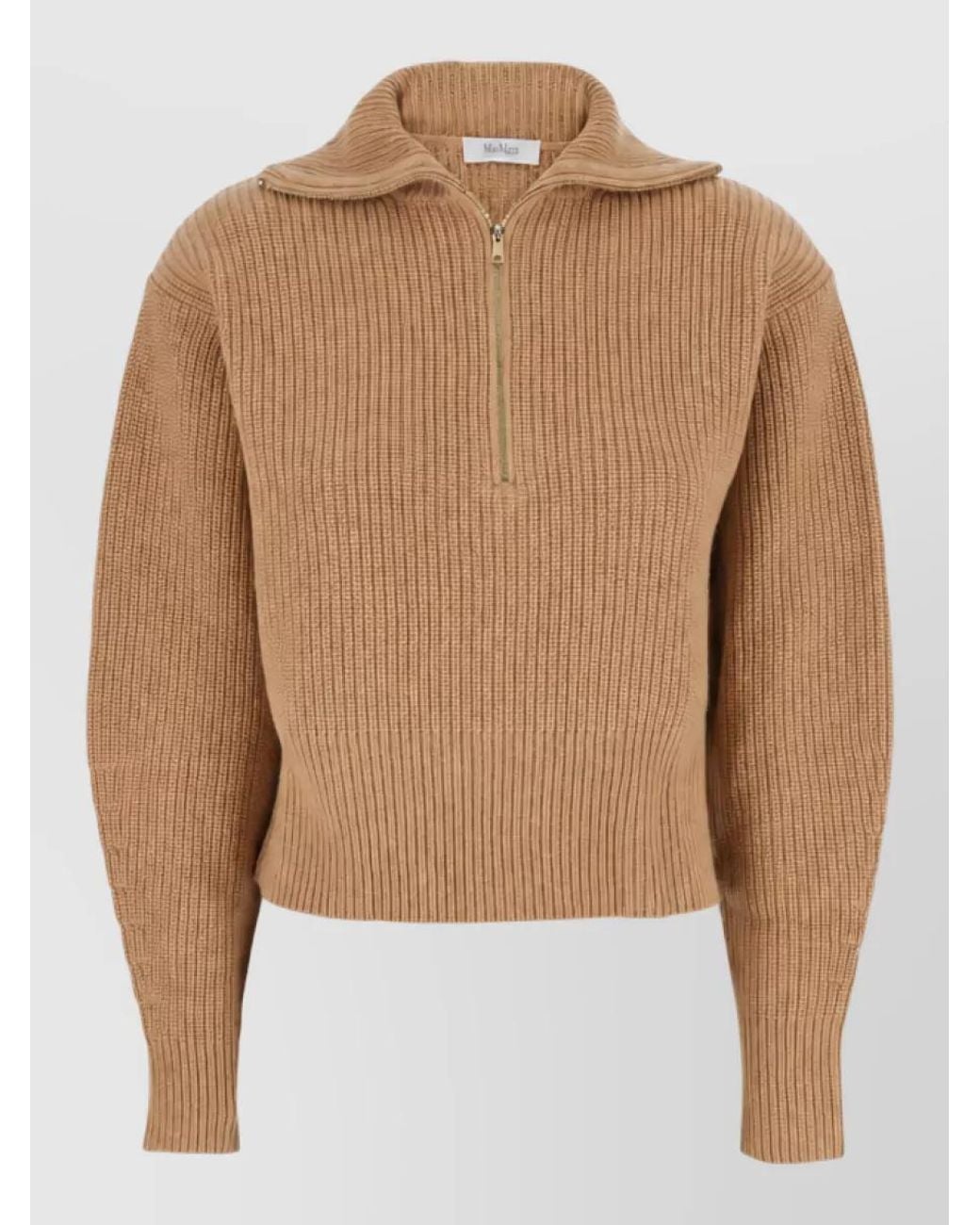 Max Mara Natural Cashmere Wool Ruffled High-Neck Oversized Sweatshirt