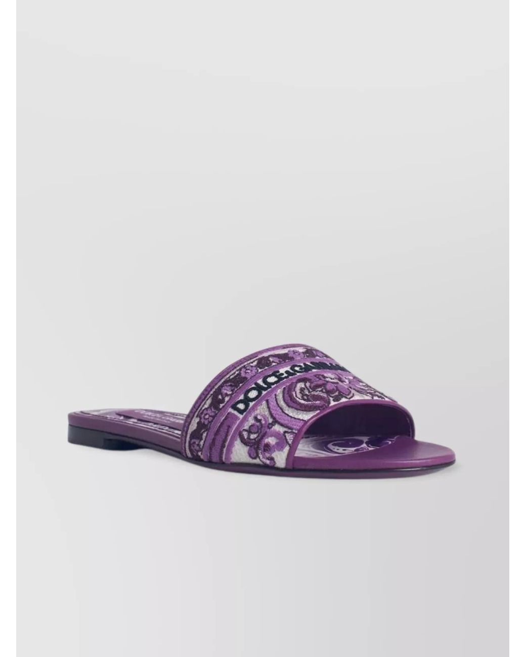 Dolce & Gabbana Purple Leather Embroidered Slides