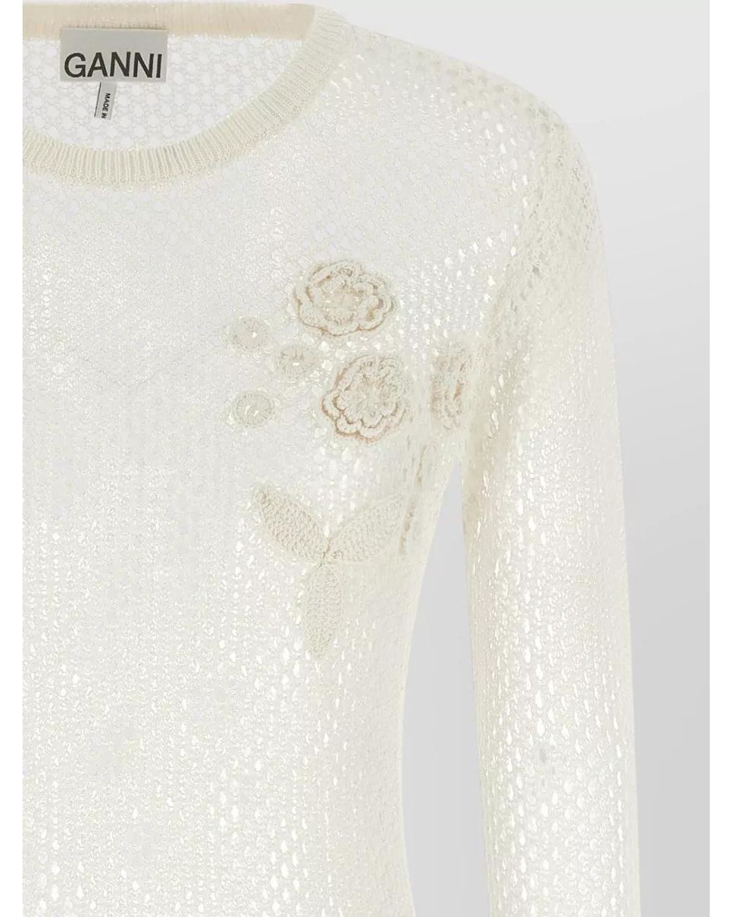 Ganni White Organic Cotton Pointelle Knit Sweater