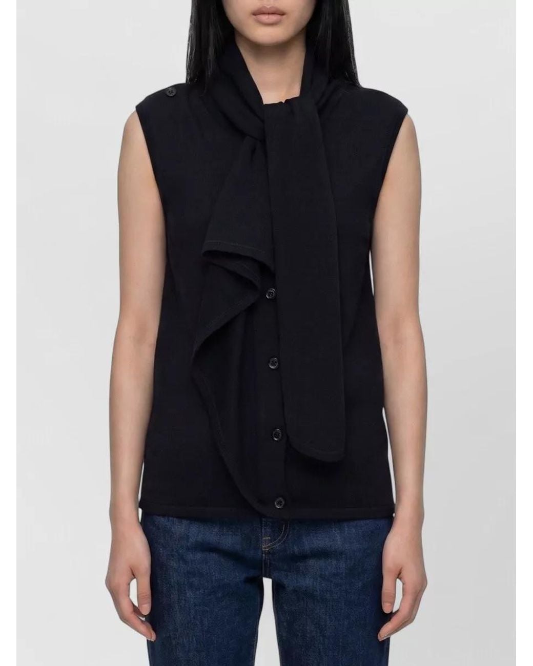 Lemaire Blue Wool Blend Ribbed Asymmetric Sleeveless Cardigan