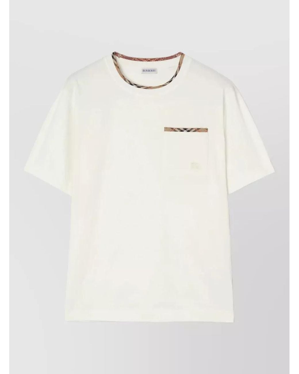 Burberry White Cotton Check Trim Short-Sleeve T-Shirt for men