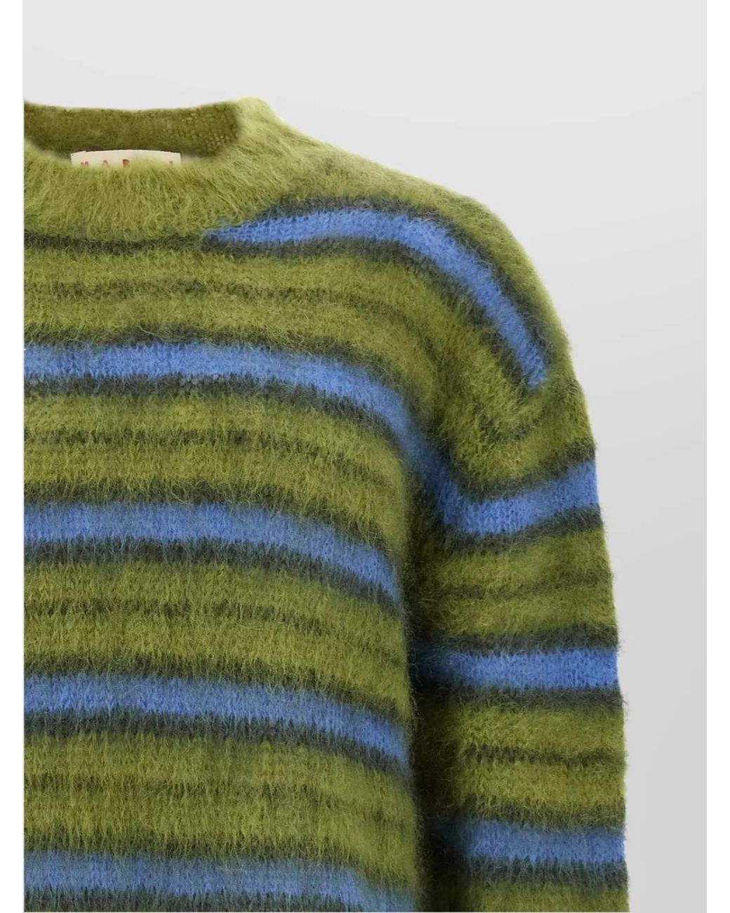 Marni Green Striped Mohair Crewneck Sweater for men