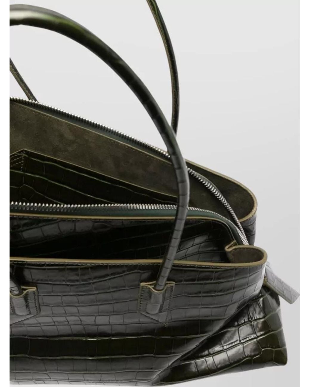 The Attico Black Medium Crocodile-Print Leather Shoulder Bag