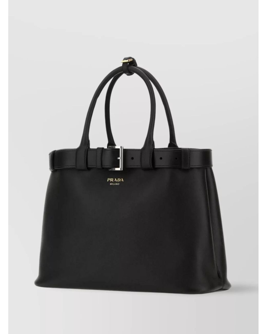 Prada Black Buckle Leather Large Shoulder Bag