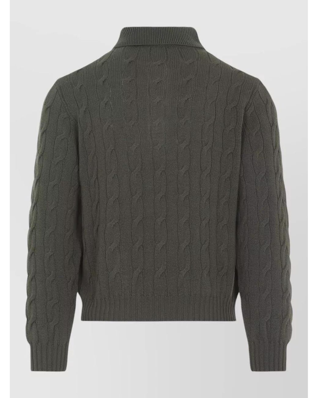 Ralph Lauren Gray Cashmere Cable-Knit Polo Sweater