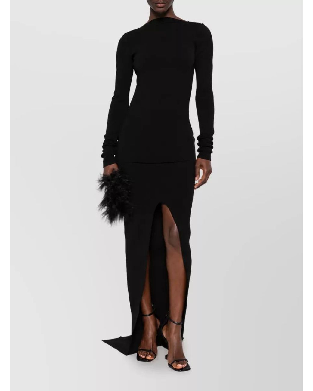 Rick Owens Black Ribbed Boat Neck Maxi Dress