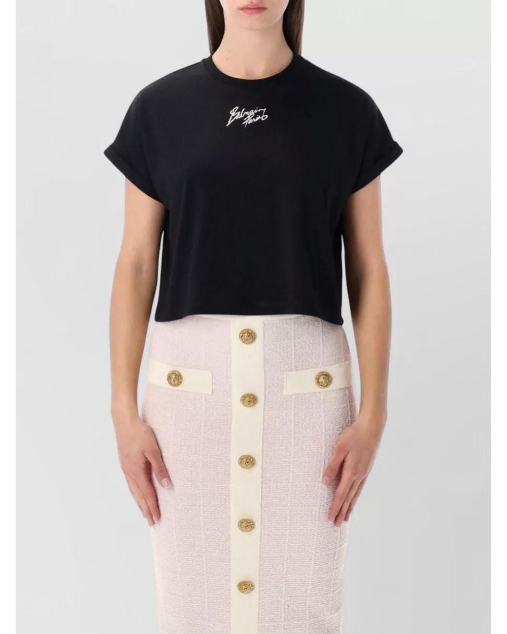 Balmain Black Cropped Logo Cotton T-Shirt