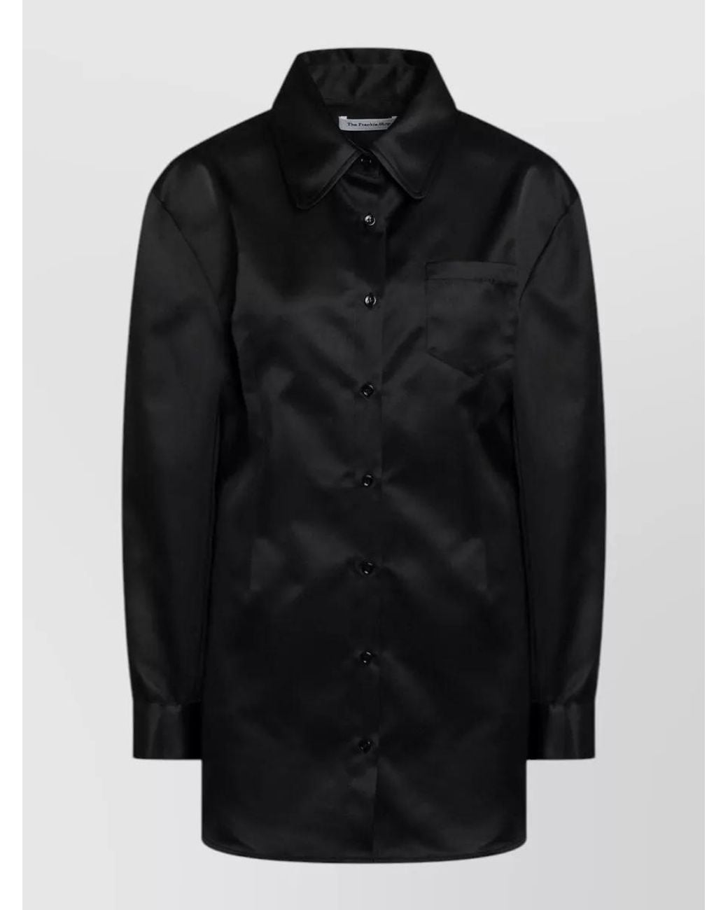 Frankie Shop Black Satin Shirt Dress