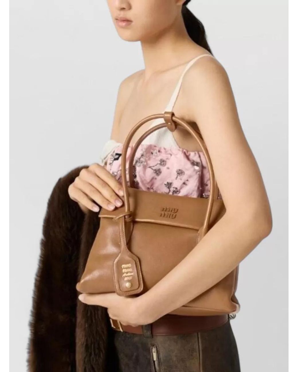 Miu Miu Brown Na Lamb Leather Tote Bag